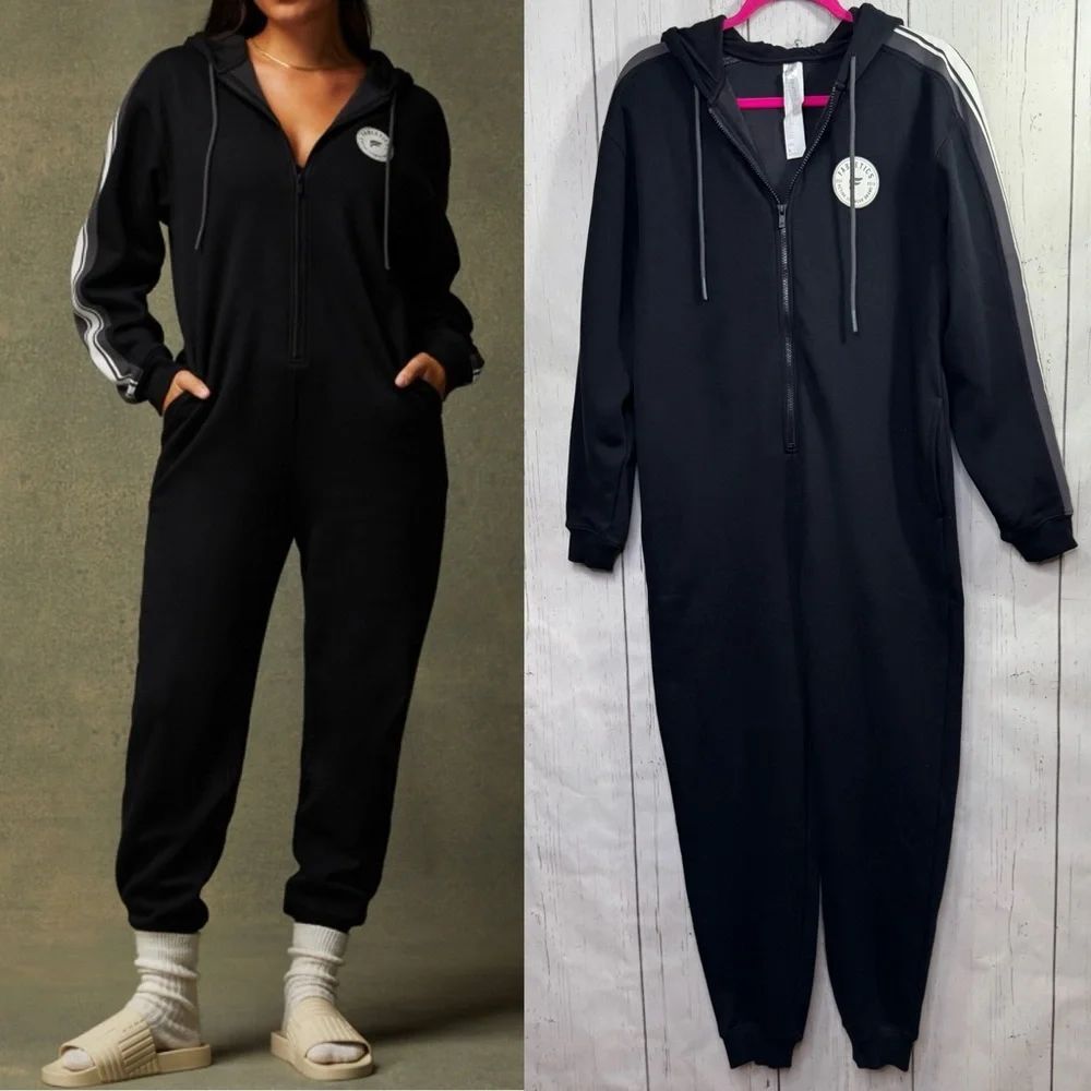 Fabletics Black Zip Hooded Jumpsuit S Athleisure Cozy Lounge Wear Streetwear